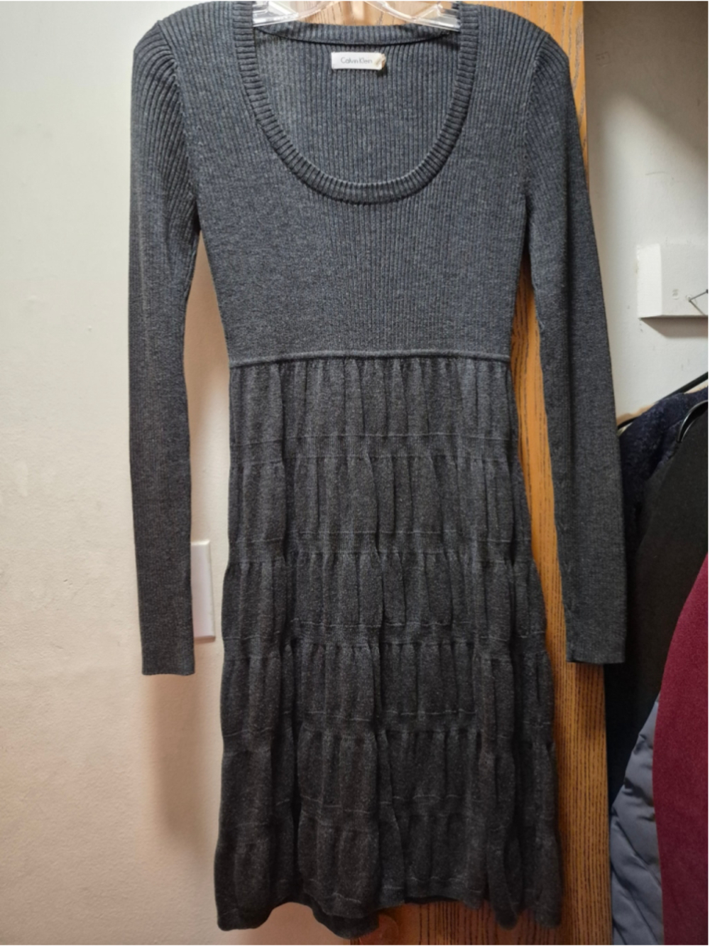 Cozy Calvin Klein Grey Ribbed Knit Midi Dress